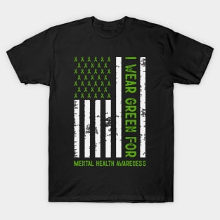 I Wear Green For Mental Health Awareness USA Flag T-Shirt